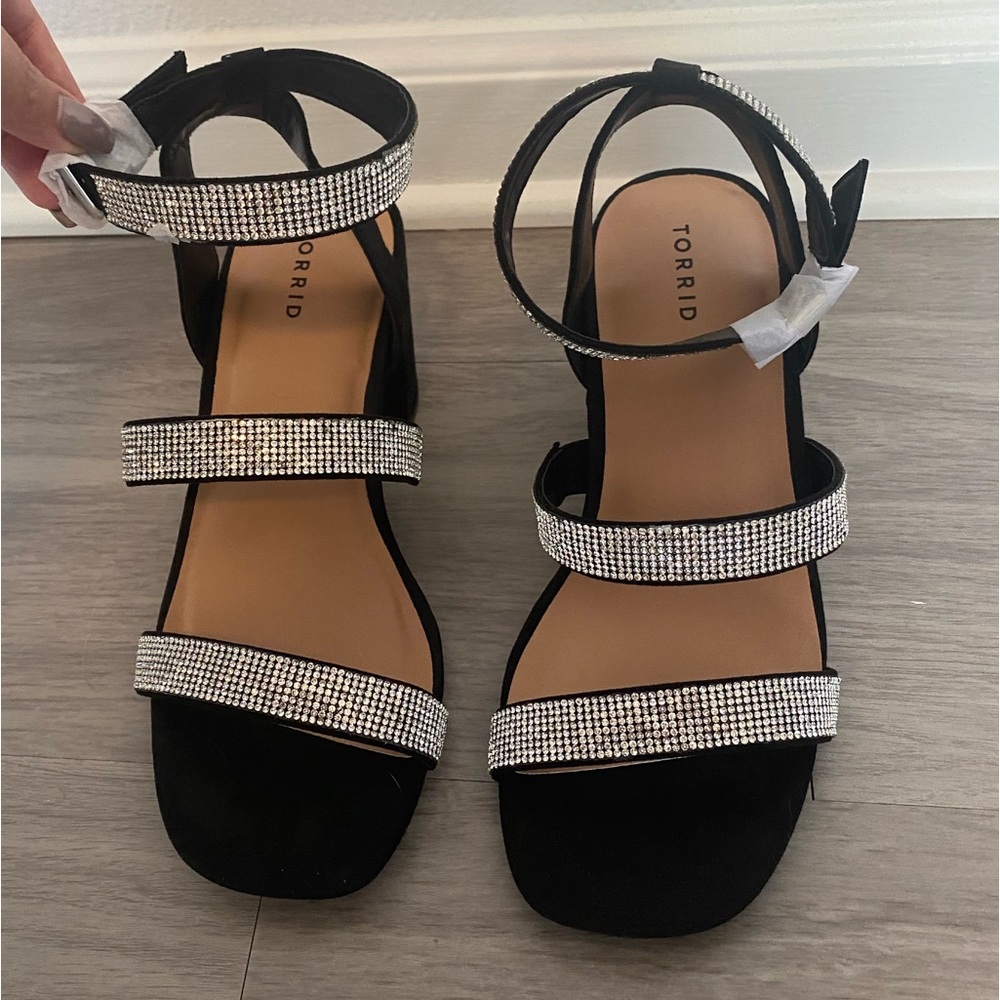 Size 7.5 wide - Torrid rhinestone strappy block heels